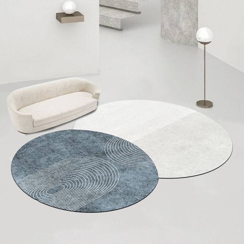 Grey Living Room Area Carpet Color Block Polyester Area Rug Non-Slip Backing Rug