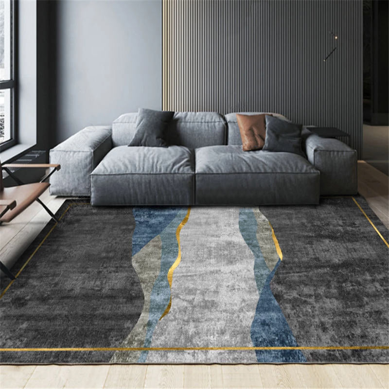 Black Modern Carpet Blended Graphic Carpet Washable Carpet for Home Decoration
