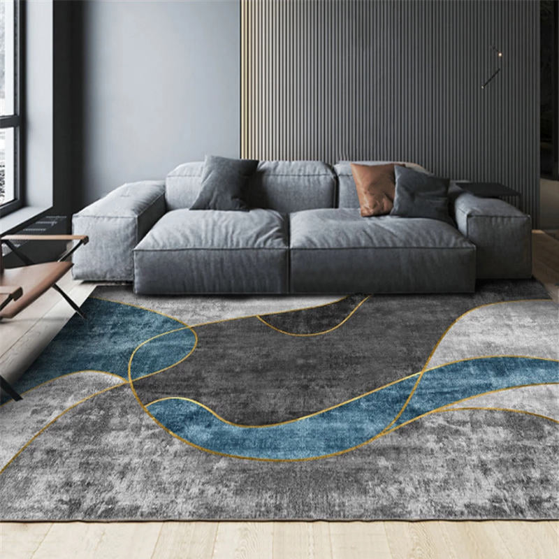 Black Modern Carpet Blended Graphic Carpet Washable Carpet for Home Decoration