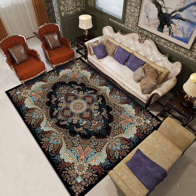 Tapis graphique en polyester traditionnel blanc tapis lavable pour le salon