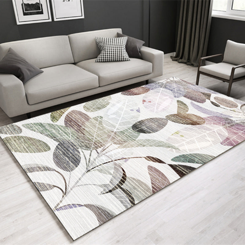 Gold Modern Rug Polyester Leaves Rug Non-Slip Backing Rug for Home Decor