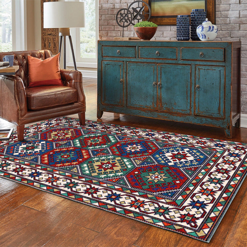 Boho Tribal Totem Rug Multicolor Polyester Carpet Stain Resistant Area Rug for Home Decoration