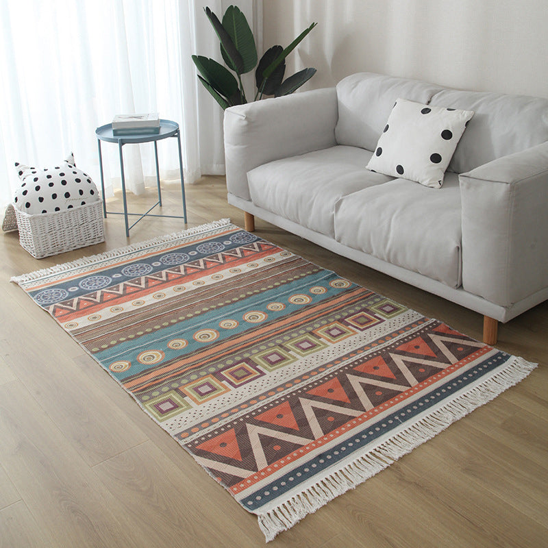 Bohemian Americana Print Carpet Leisure Cotton Blend Rug Fringe Detail Area Rug for Home Decor