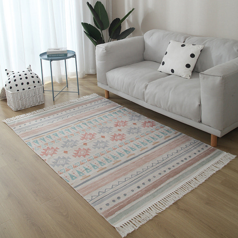 Bohemian Americana Print Carpet Loison Coton Mélange Rapier Fringe Fringe Detail Area Rison pour la décoration intérieure