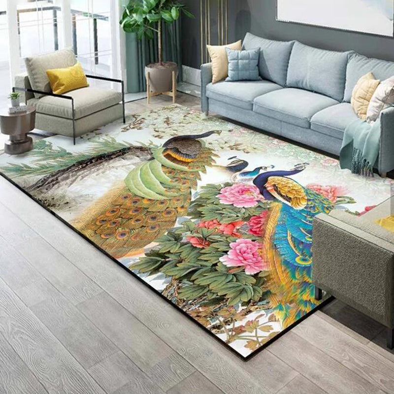 Green Modern Area Rug Plant Pattern Polyester Area Carpet Stain Resistant Rug for Home Decor
