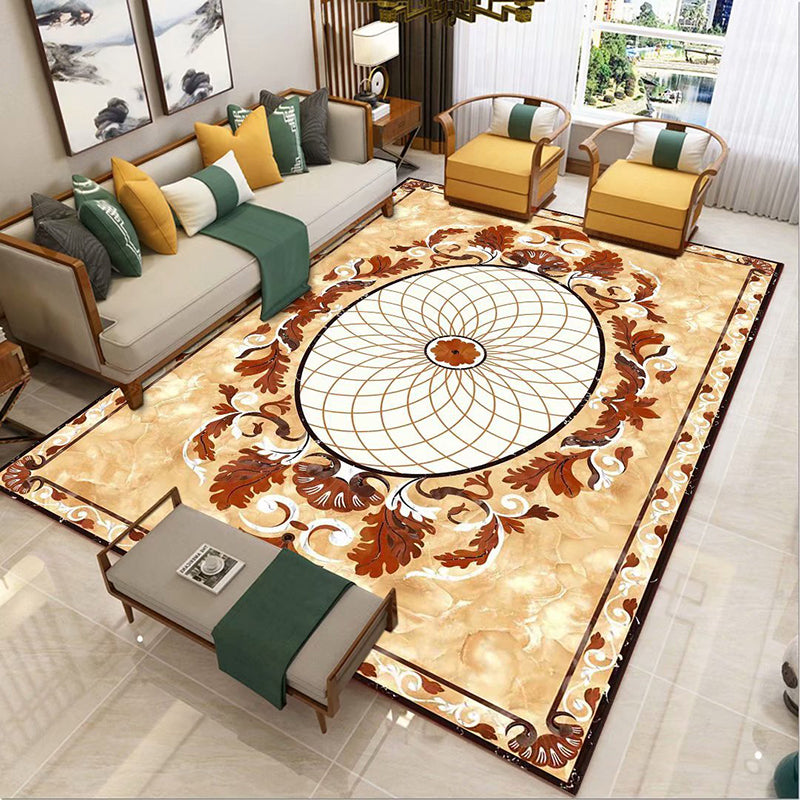 Light Yellow Carpet Polyester Graphic Carpet Washable Area Carpet for Home Decoration