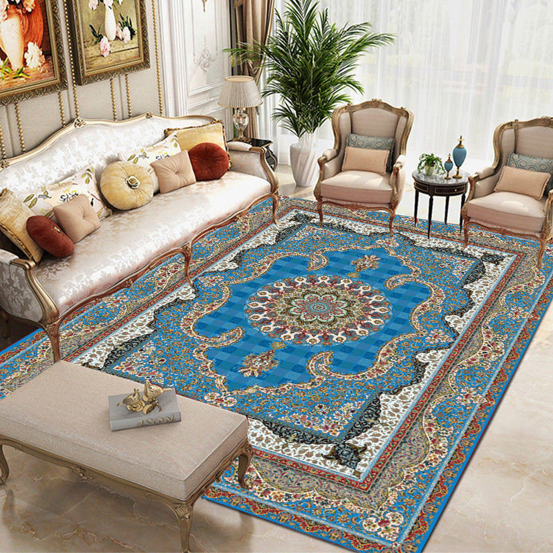 Blauer Bohemian Teppich Mischung Gravy Teppich Waschbarer Innenteppich für Wohnzimmer