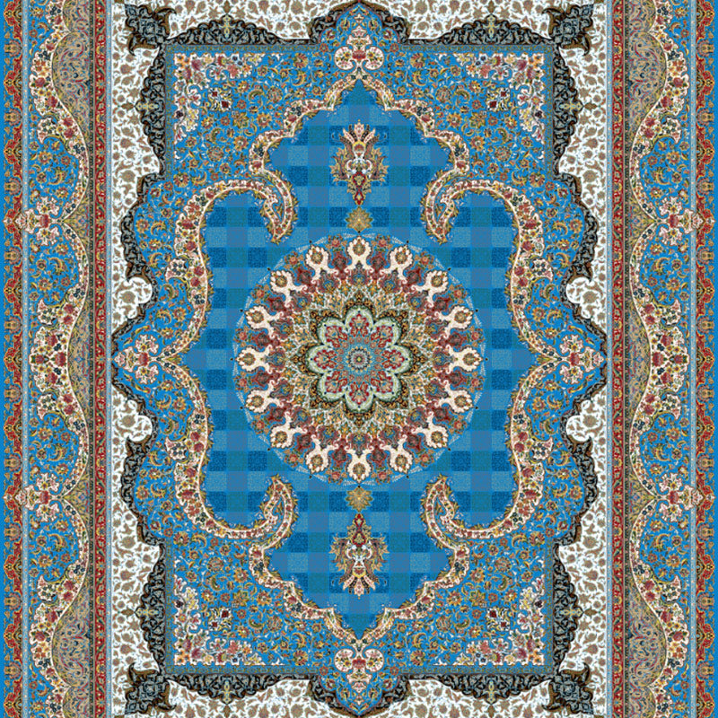 Blauer Bohemian Teppich Mischung Gravy Teppich Waschbarer Innenteppich für Wohnzimmer