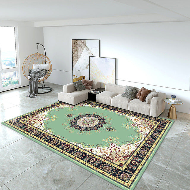 Blue European Carpet Medallion Print Polyester Area Rug Stain Resistant Rug for Home Decor