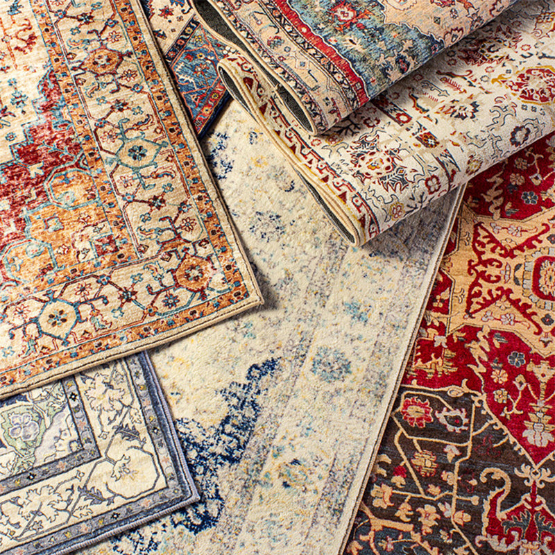 Blue European Carpet Medallion Print Polyester Area Rug Stain Resistant Rug for Home Decor