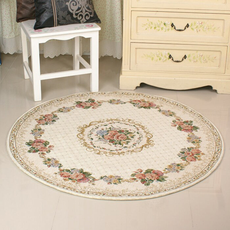 Beige Bohemian Area Rug Flower Pattern Polyester Area Carpet Anti-Slip Rug for Home Decor
