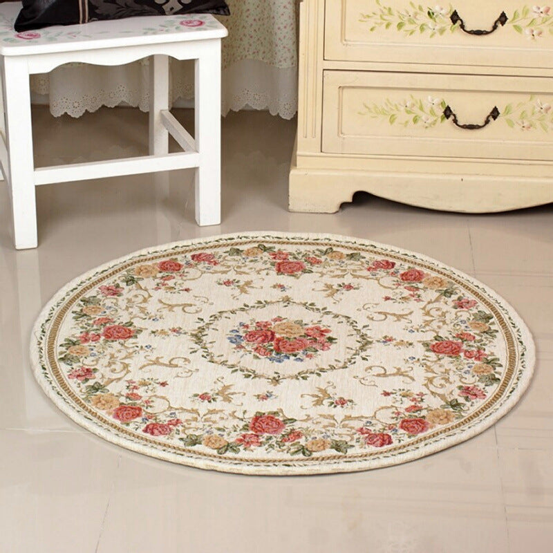 Beige Bohemian Area Rug Flower Pattern Polyester Area Carpet Anti-Slip Rug for Home Decor