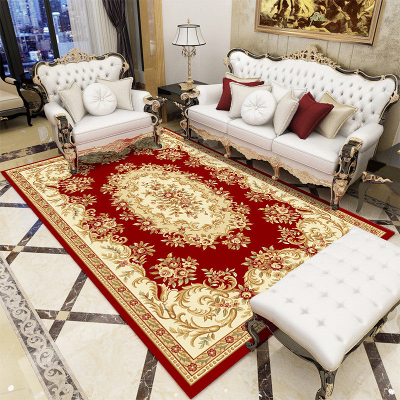European Living Room Area Carpet Floral Pattern Polyester Area Rug Anti-Slip Easy Care Rug