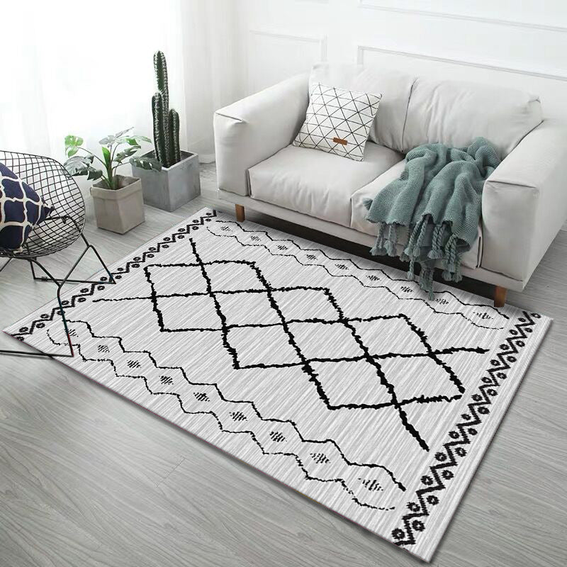 Bohemian Herringbone Print Carpet Polyester Indoor Rug Non-Slip Backing Area Carpet for Living Room