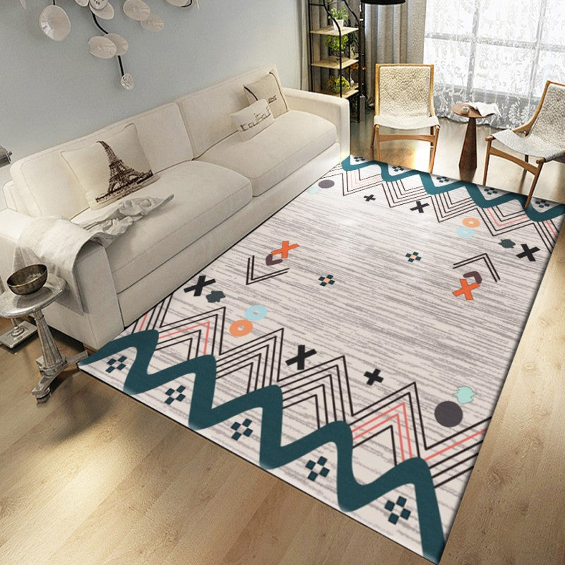 Bohemian Herringbone Print Carpet Polyester Indoor Rug Non-Slip Backing Area Carpet for Living Room