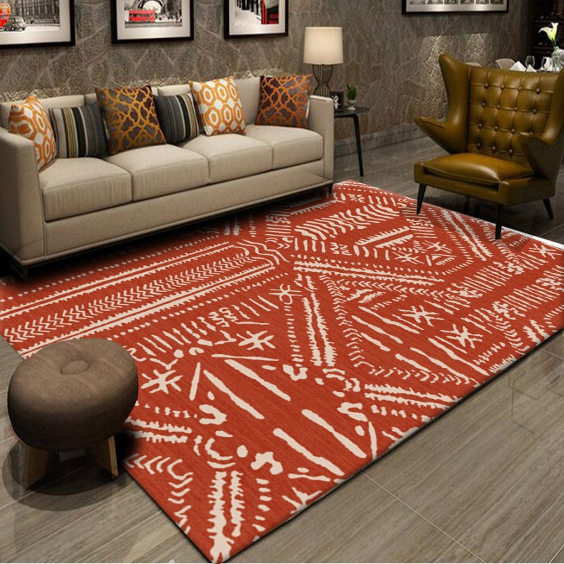 Bohemian Herringbone Print Carpet Polyester Indoor Rug Non-Slip Backing Area Carpet for Living Room