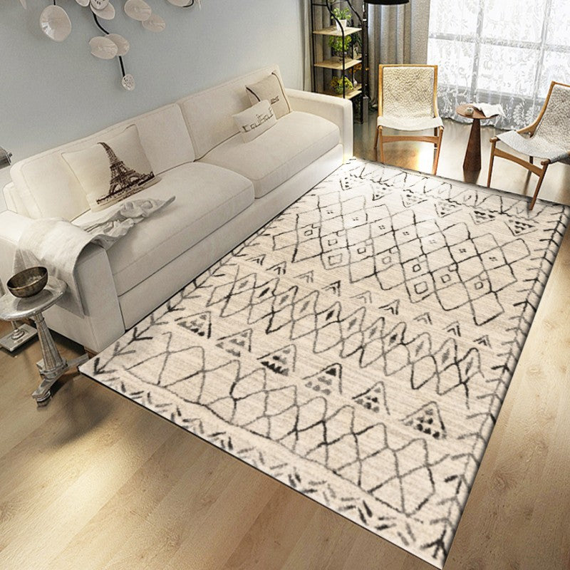 Bohemian Herringbone Print Carpet Polyester Indoor Rug Non-Slip Backing Area Carpet for Living Room