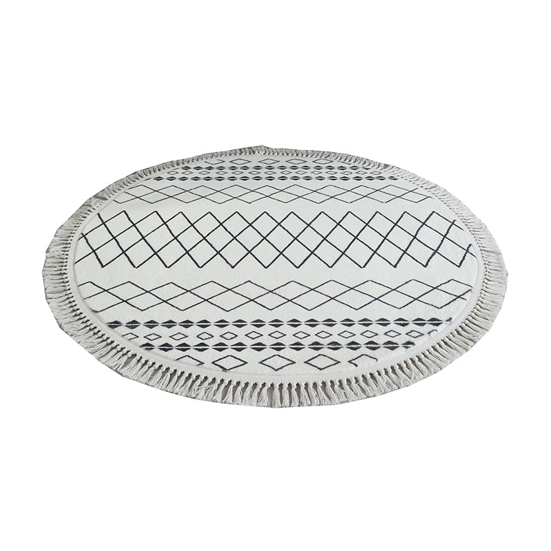Zone de motif géométrique blanche Tapis de tapis de tapis de frange de tapis de soins faciles pour la décoration pour la maison