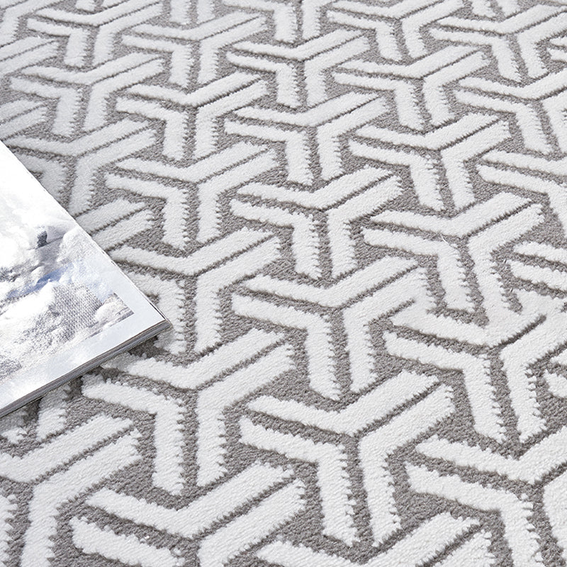 Grey Plaid Pattern Area Carpet Polyester Area Rug Easy Care Washable Rug for Living Room