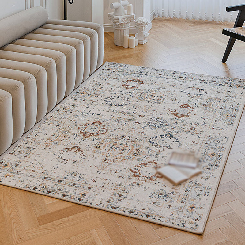 White Bohemian Rug American Pattern Polyester Area Rug Easy Care Area Carpet for Living Room