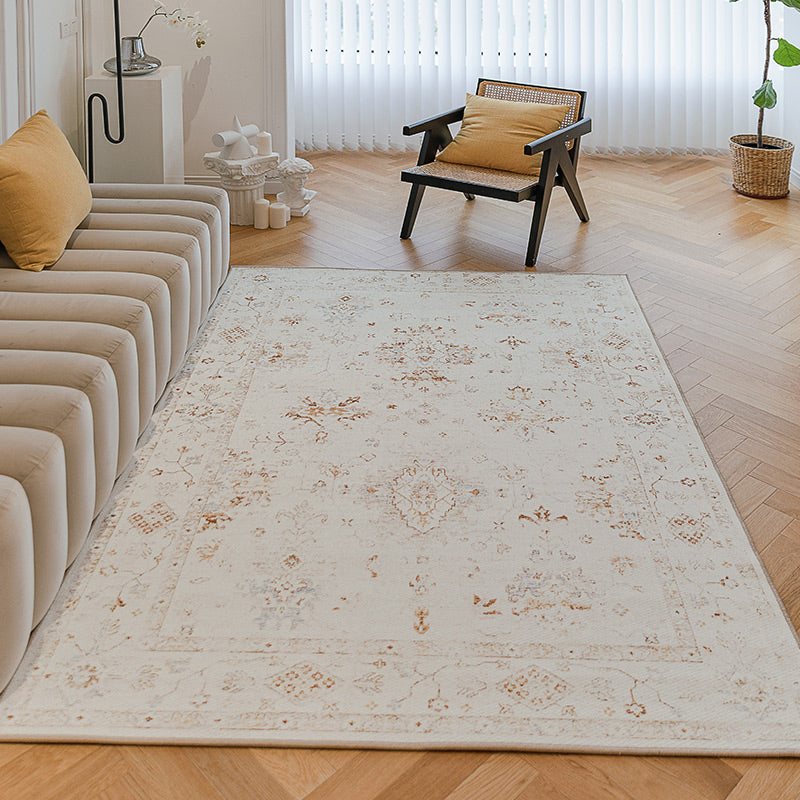 White Bohemian Rug American Pattern Polyester Area Rug Easy Care Area Carpet for Living Room