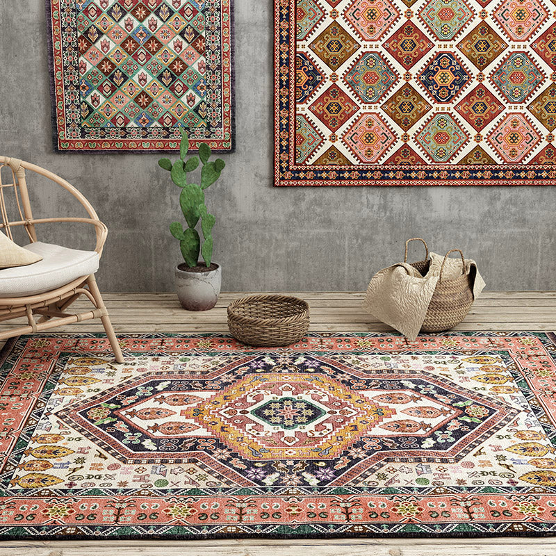 Traditional Living Room Area Carpet Antique Pattern Polyester Area Rug Stain Resistant Rug