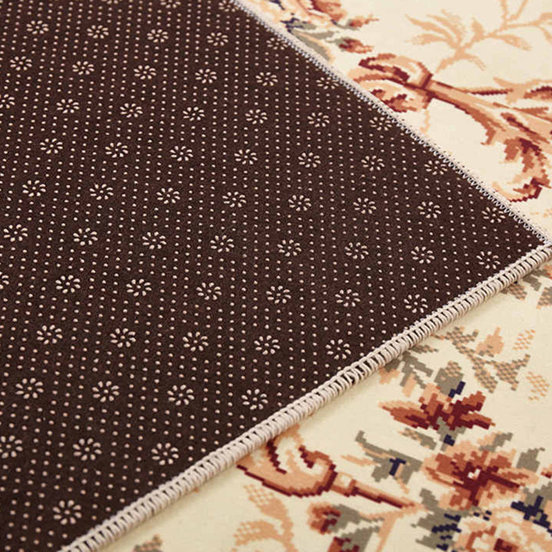 Brown Retro Rug Blending Flower Indoor Rug Stain Resistant Rug for Living Room