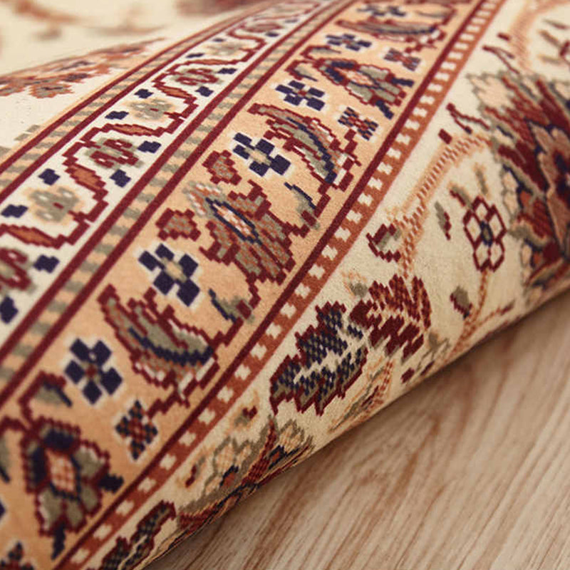 Brown Retro Rug Blending Flower Indoor Rug Stain Resistant Rug for Living Room