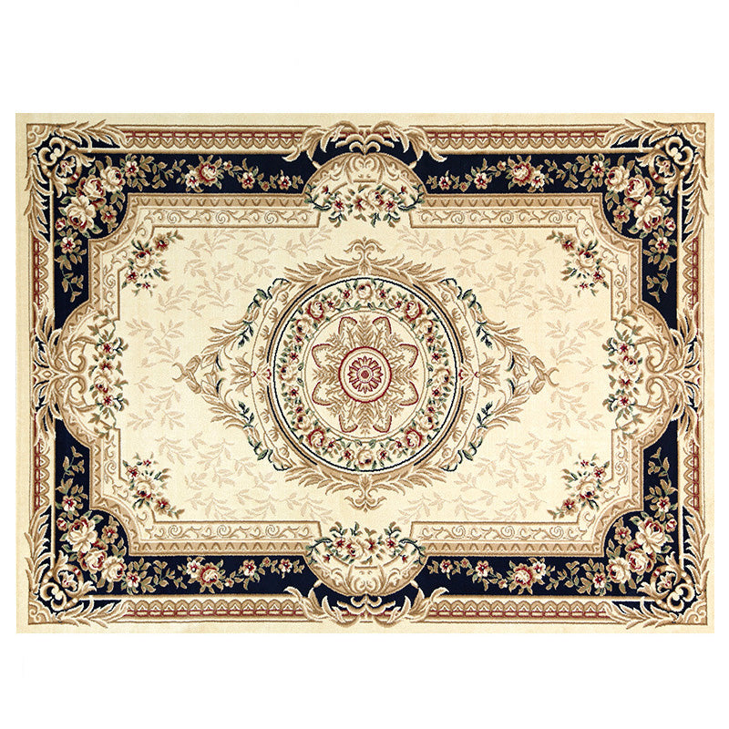Beige traditionelle Fläche Teppichmedaillon Muster Polyester Fläche Teppich Easy Care Teppich für Wohnzimmer