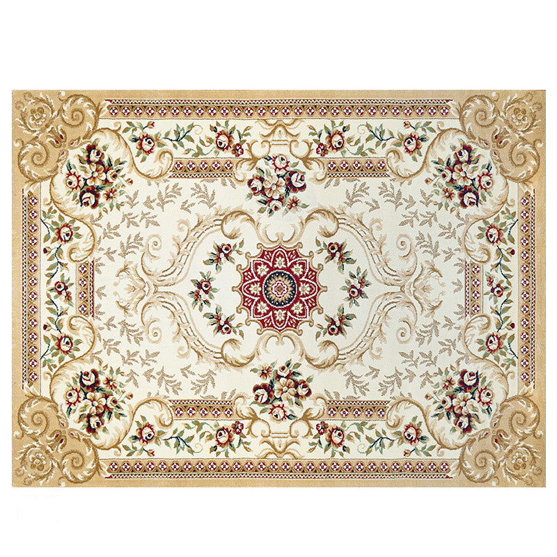 Beige traditionelle Fläche Teppichmedaillon Muster Polyester Fläche Teppich Easy Care Teppich für Wohnzimmer