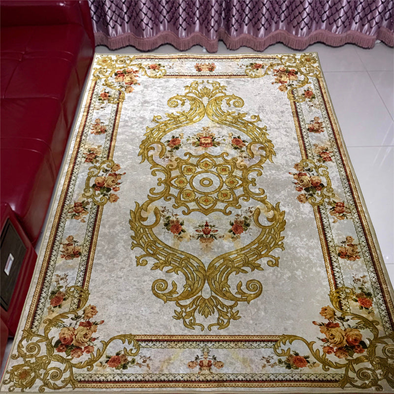 Fancy Red Carpet Medallion Pattern Traditional Area Rug Polyester Non-Slip Backing Rug for Bedroom