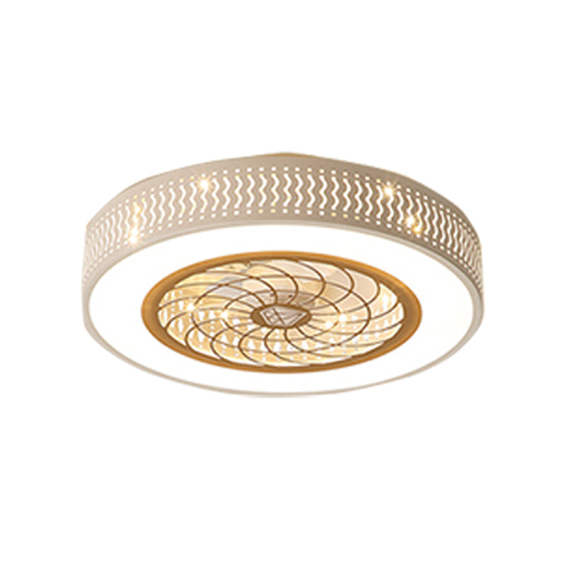 Nordische, trommelförmige Deckenventilator Lampe Metall Esszimmer LED Semi Flush Light mit ausgehöhltem Design
