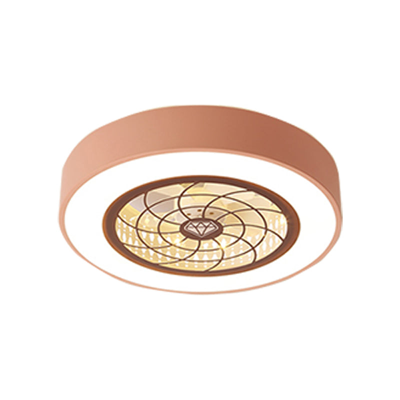 Nordische, trommelförmige Deckenventilator Lampe Metall Esszimmer LED Semi Flush Light mit ausgehöhltem Design