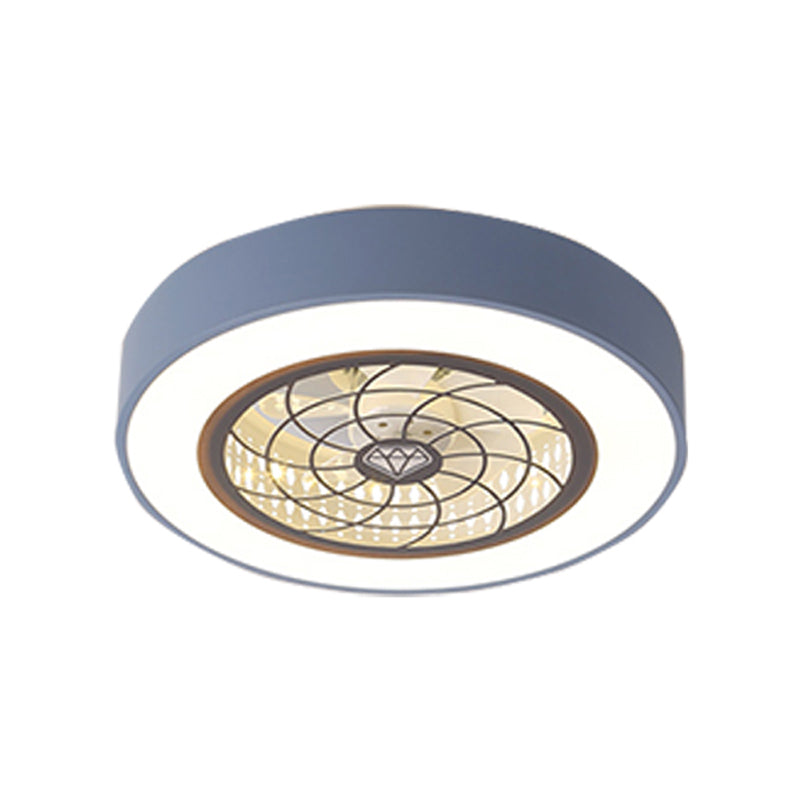 Nordische, trommelförmige Deckenventilator Lampe Metall Esszimmer LED Semi Flush Light mit ausgehöhltem Design