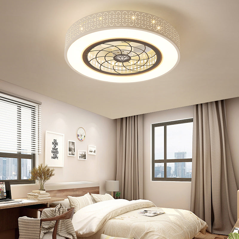 Nordische, trommelförmige Deckenventilator Lampe Metall Esszimmer LED Semi Flush Light mit ausgehöhltem Design