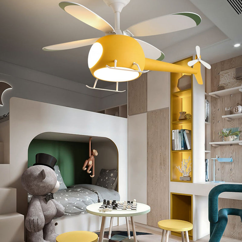Childrens Airplane Pendant Fan Lighting Metal Bedroom LED Semi Flush Mounted Lamp