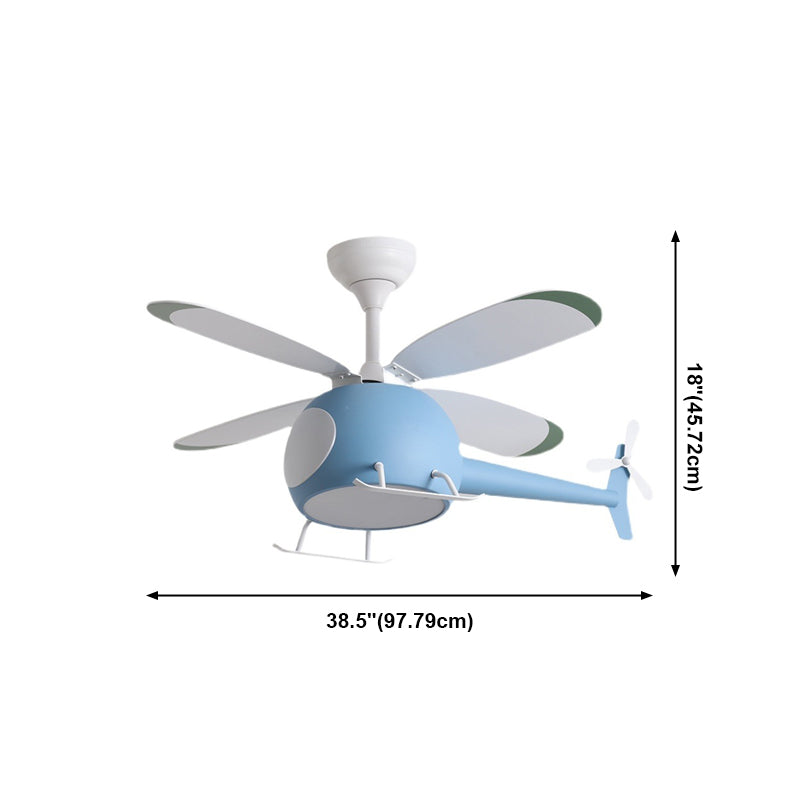 Childrens Airplane Pendant Fan Lighting Metal Bedroom LED Semi Flush Mounted Lamp