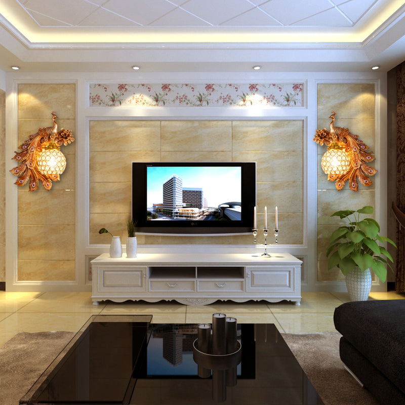 Peacock wandmontage Licht bevestiging Moderne 1-licht wandmontage lamp met heldere kristalschaduw