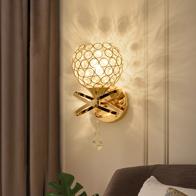 Lampe murale murale globe moderne à 1 lumière luminaire de montage mural avec une teinte en cristal transparent