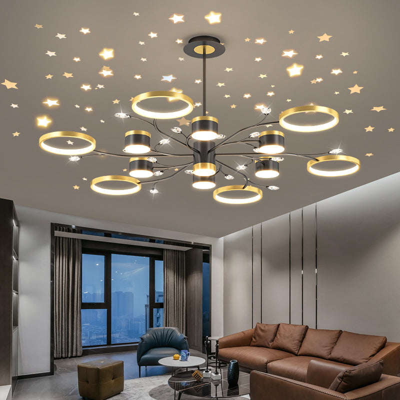 12 koppen plafond hanglamp eenvoud kroonluchter verlichtingsarmaturen in zwart-goud
