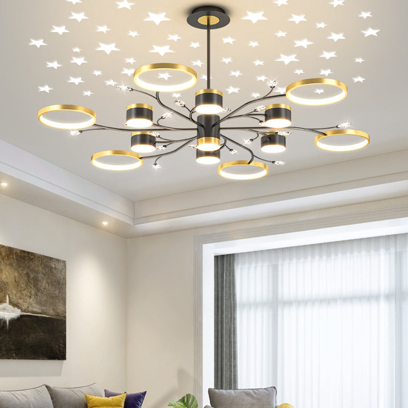 12 koppen plafond hanglamp eenvoud kroonluchter verlichtingsarmaturen in zwart-goud