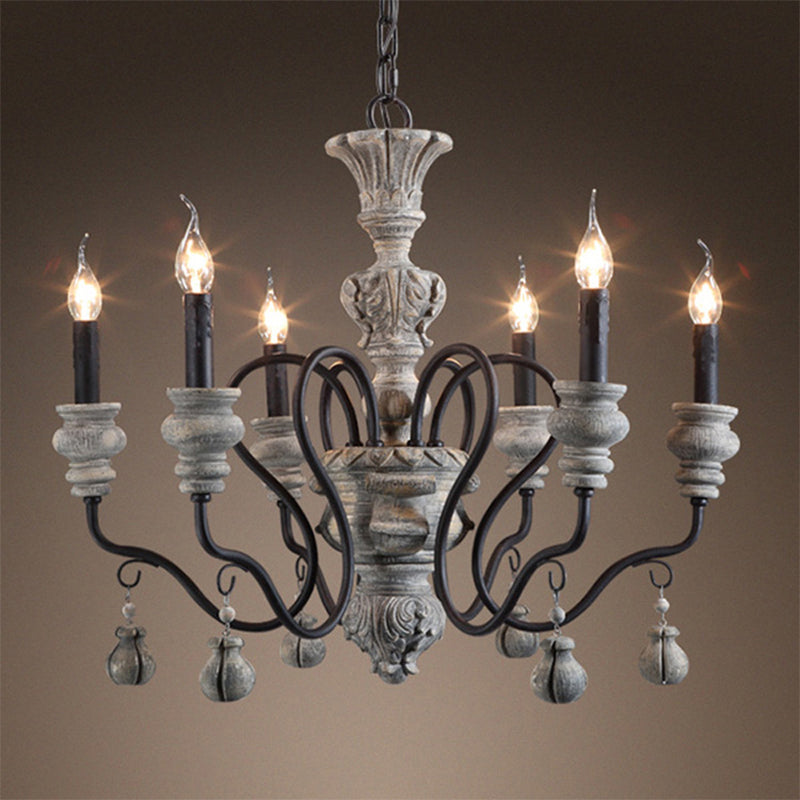 Candlestick Hanging Chandelier French Country Multi Lights Living Room Pendant in Grey