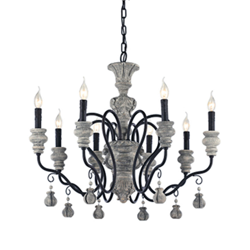 Candlestick Hanging Chandelier French Country Multi Lights Living Room Pendant in Grey