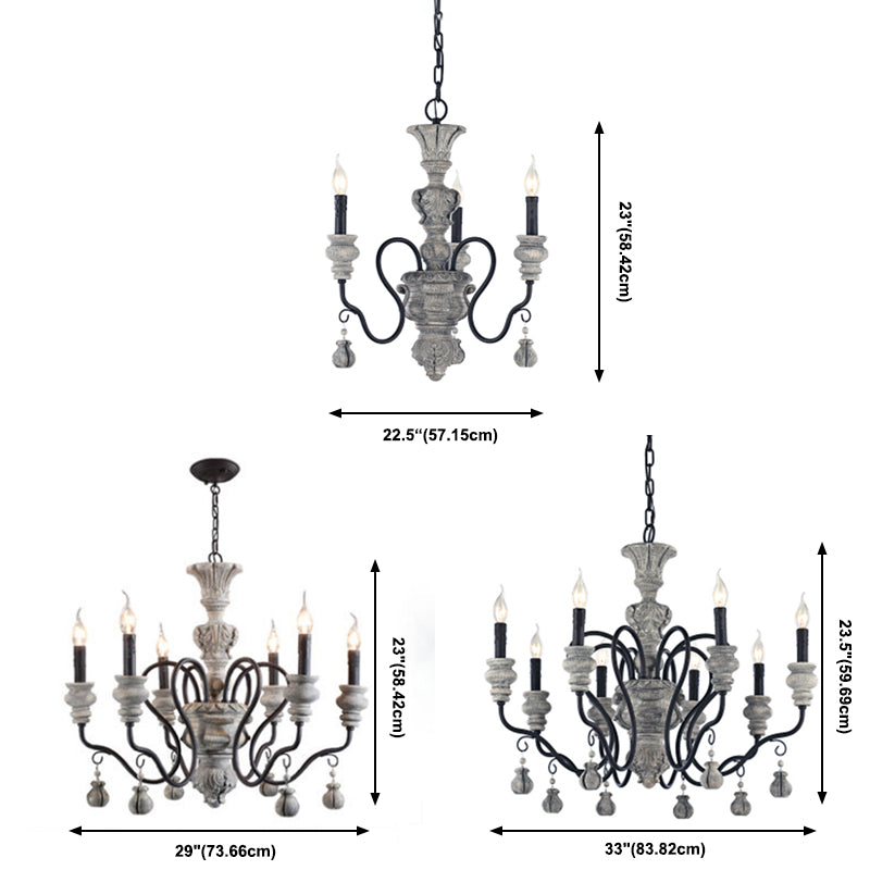 Candlestick Hanging Chandelier French Country Multi Lights Living Room Pendant in Grey