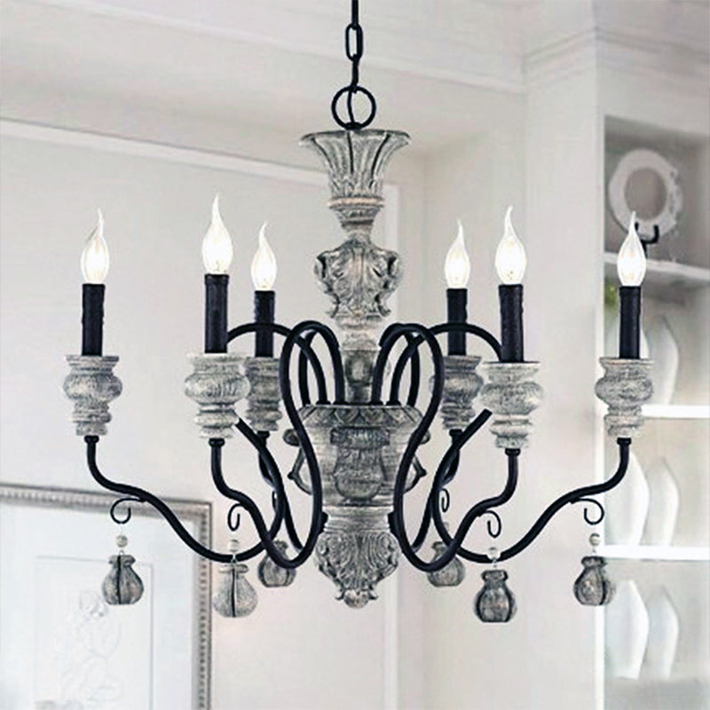 Candlestick Hanging Chandelier French Country Multi Lights Living Room Pendant in Grey