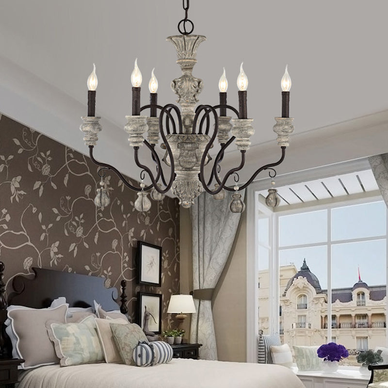 Candlestick Hanging Chandelier French Country Multi Lights Living Room Pendant in Grey