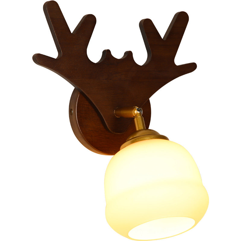 Sitting Room One Head Wall Sconce Contemporary Log and White Glass Wall Mounted Light Fixture