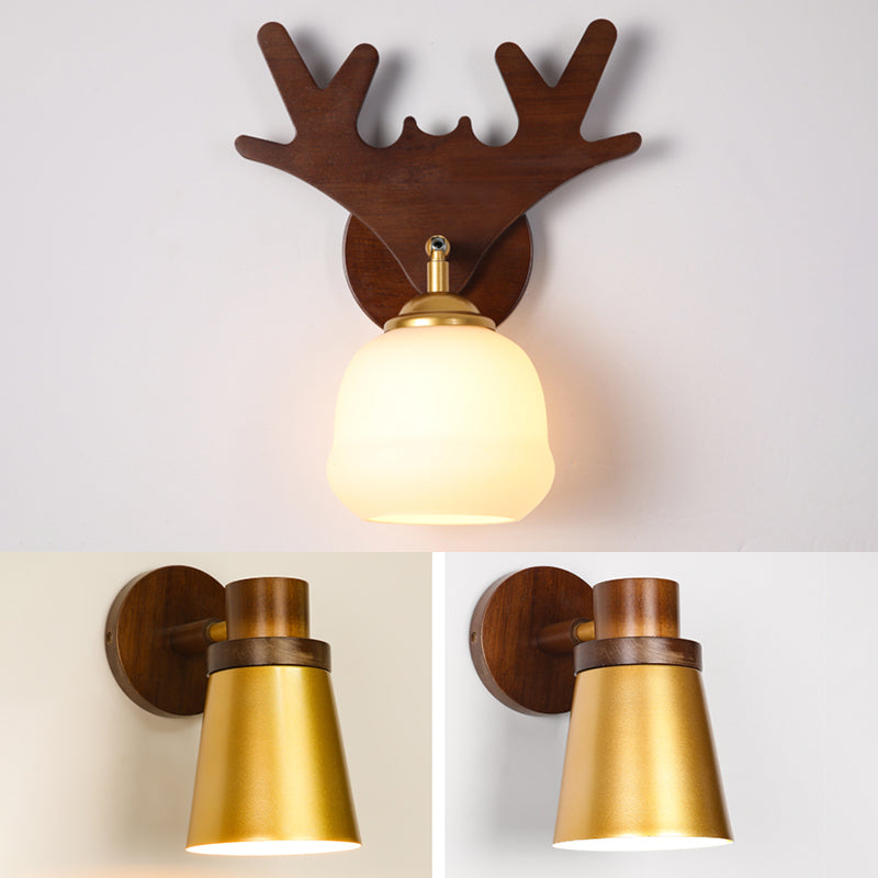 Sitting Room One Head Wall Sconce Contemporary Log and White Glass Wall Mounted Light Fixture