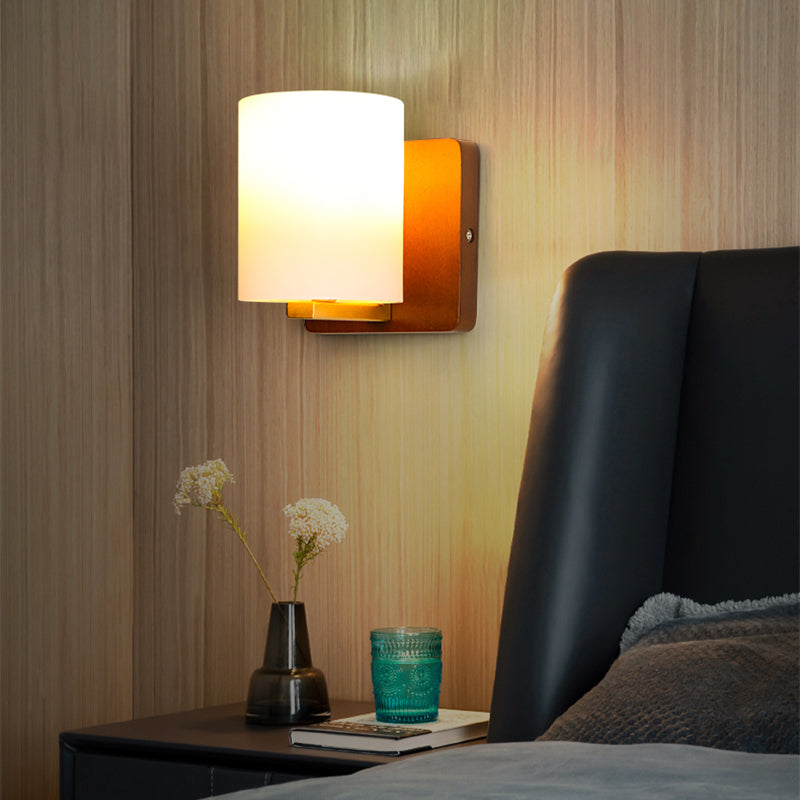 Sitting Room One Head Wall Sconce Contemporary Log and White Glass Wall Mounted Light Fixture