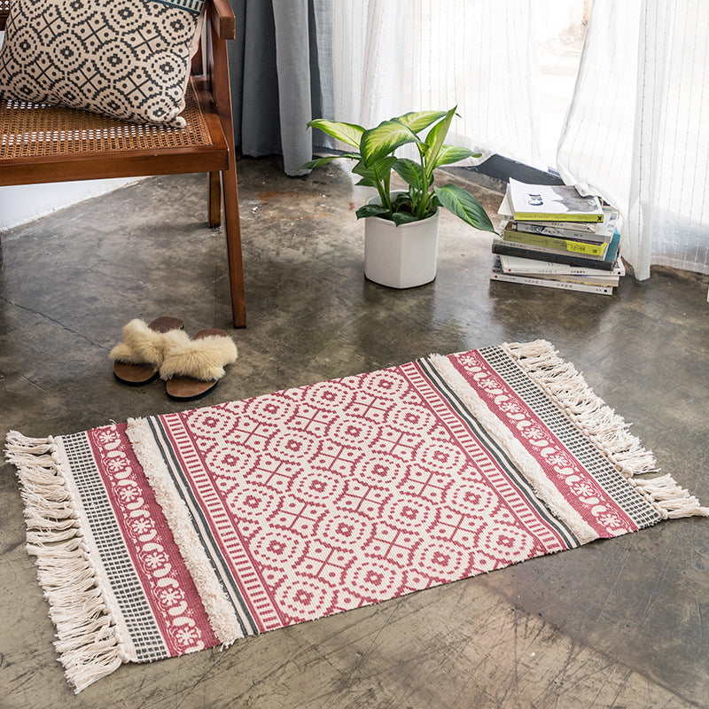 Ethnische Baumwollmischfläche Teppich Tribal Print Innenteppich Rand Teppich für die Heimdekoration